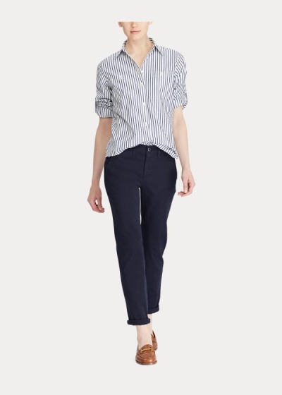 Camisa Ralph Lauren Mujer Blancos / Azules - Striped Cotton Pocket - PIBJH4512